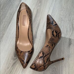 Topshop Brown Snake-Print Pointed Stiletto Pumps